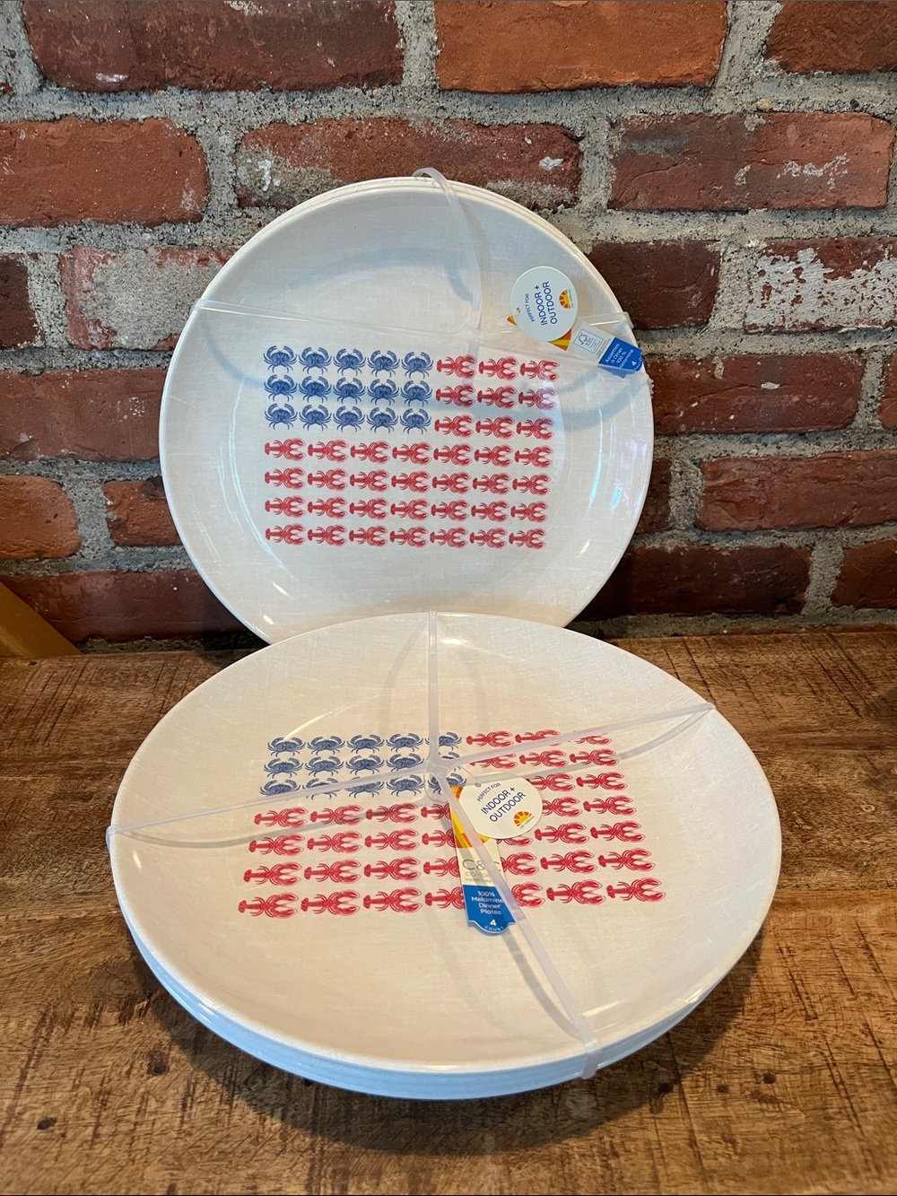 C&C California Patriotic Crab Dinner Plates - Blue & Red